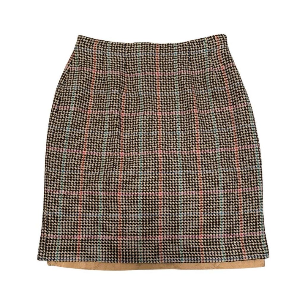 Vintage 90s Liz Claiborne Silk Blend Houndstooth Plaid Pencil Skirt 31”